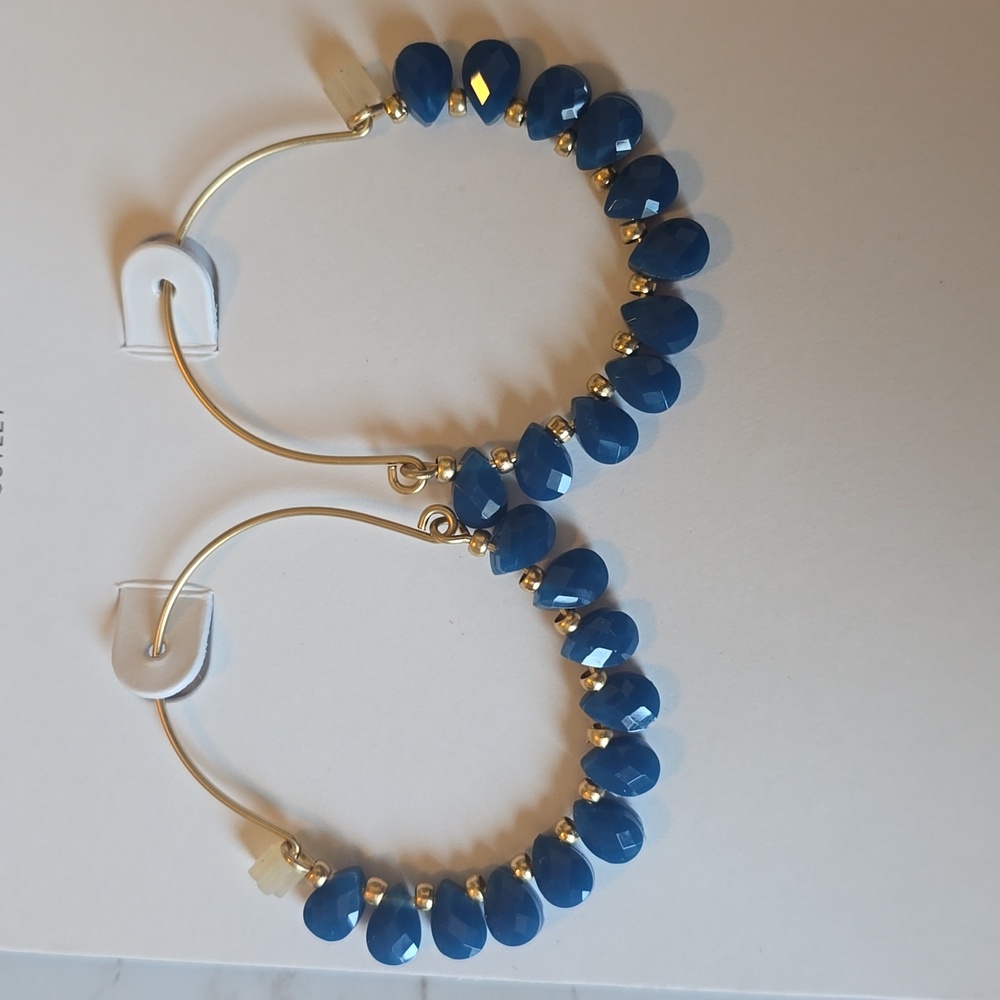 Loft Cerulean Shimmer Beaxed Drop Earrings Gold Blue  New
